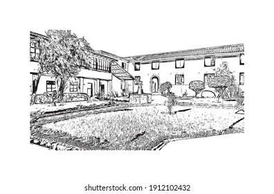 Building view with landmark of Cusco is the
city in Peru. Hand drawn sketch illustration in vector.