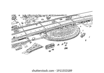 Building view with landmark of Cuttack is a city in India. Hand drawn sketch illustration in vector.