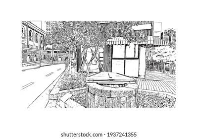 Building view with landmark of Daegu is the 
city in South Korea. Hand drawn sketch illustration in vector.