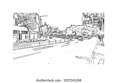 Building view with landmark of Daegu is the 
city in South Korea. Hand drawn sketch illustration in vector.