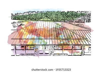 Building view with landmark of Daly City is the 
city in California. Watercolour splash with hand drawn sketch illustration in vector.