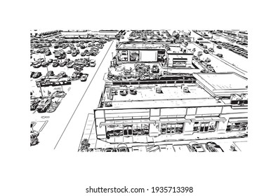 Building view with landmark of Daly City is the 
city in California. Hand drawn sketch illustration in vector.