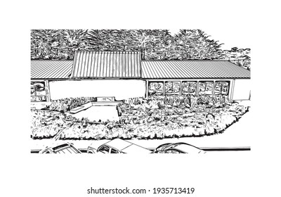 Building view with landmark of Daly City is the 
city in California. Hand drawn sketch illustration in vector.