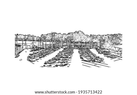 Building view with landmark of Daly City is the 
city in California. Hand drawn sketch illustration in vector.