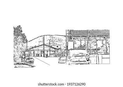 Building view with landmark of Damascus is the capital of Syria. Hand drawn sketch illustration in vector.