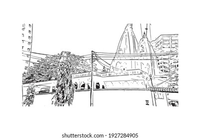 Building view with landmark of Dar es Salaam is the
city in Tanzania. Hand drawn sketch illustration in vector.