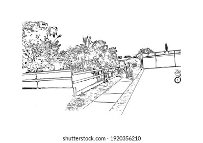 Building view with landmark of Daraga is the
municipality in Philippines. Hand drawn sketch illustration in vector.