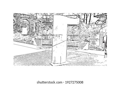 Building view with landmark of Darmstadt is the
city in Germany. Hand drawn sketch illustration in vector.