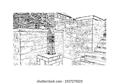 Building view with landmark of Darmstadt is the
city in Germany. Hand drawn sketch illustration in vector.