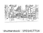 Building view with landmark of Darwin is the capital of Australia. Hand drawn sketch illustration in vector.