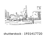 Building view with landmark of Darwin is the capital of Australia. Hand drawn sketch illustration in vector.