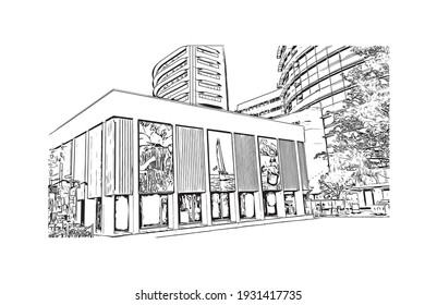 Building view with landmark of Darwin is the capital of Australia. Hand drawn sketch illustration in vector.