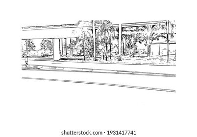 Building view with landmark of Darwin is the capital of Australia. Hand drawn sketch illustration in vector.