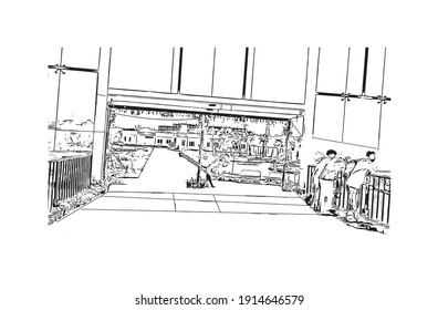 Building view with landmark of Davanagere is the
city in India.
Hand drawn sketch illustration in vector.