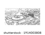 Building view with landmark of Debrecen is the
city in Hungary. Hand drawn sketch illustration in vector.