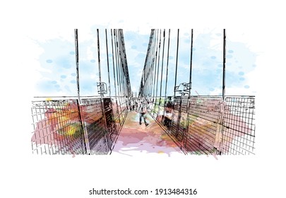 Building view with landmark of Dehradun is the
city in India. Watercolor splash with hand drawn sketch illustration in vector.