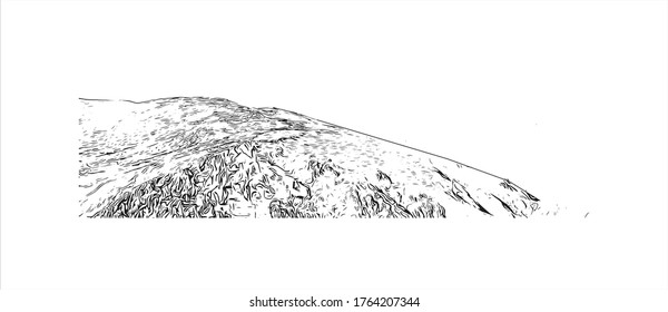 Building view with landmark of Delphi is a town on Mount Parnassus in the south of mainland Greece. Hand drawn sketch illustration in vector.