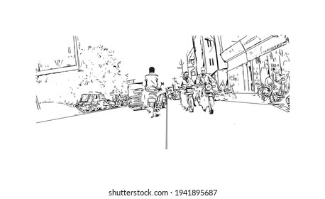 Building view with landmark of Dhule is the 
city in India. Hand drawn sketch illustration in vector.