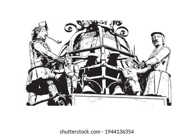Building view with landmark of Dijon is the 
commune in France. Hand drawn sketch illustration in vector.