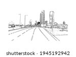 Building view with landmark of Doha is the 
capital of Qatar. Hand drawn sketch illustration in vector.