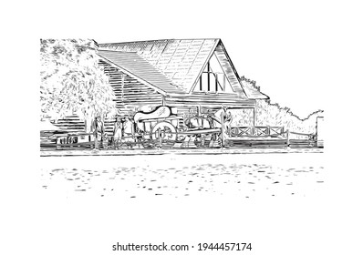 Construir una visión con un hito en Doha es el 
capital de Qatar. Dibujo a mano de ilustración de esbozo en vector.