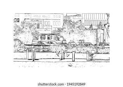 Construir una visión con un hito en Doha es el 
capital de Qatar. Dibujo a mano de ilustración de esbozo en vector.