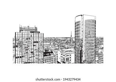 Building view with landmark of Dortmund is a city in Germany. Hand drawn sketch illustration in vector.