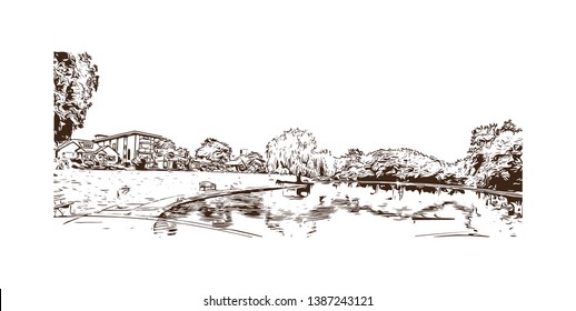 Building view with landmark of Downtown Victoria, BC, Canada. hand drawn sketch illustration in vector. 
