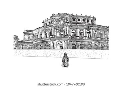 Building view with landmark of Dresden is the 
city in Germany. Hand drawn sketch illustration in vector.