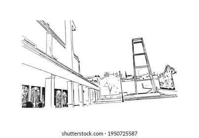 Building view with landmark of Durango is the 
city in Mexico. Hand drawn sketch illustration in vector.
