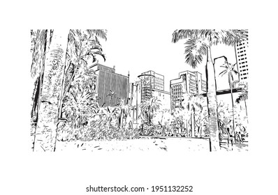 Building view with landmark of Durban is the 
city in South Africa. Hand drawn sketch illustration in vector.