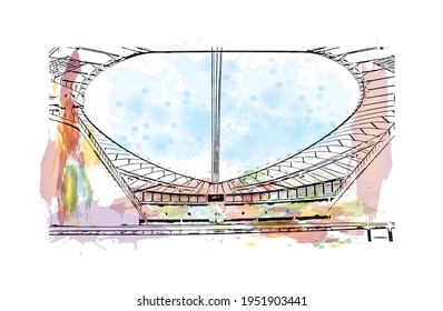 Building view with landmark of Durban is the 
city in South Africa.
Watercolour splash with hand drawn sketch illustration in vector.