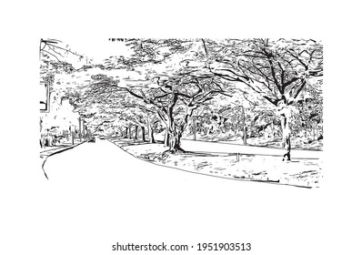 Building view with landmark of Durban is the 
city in South Africa.
Hand drawn sketch illustration in vector.