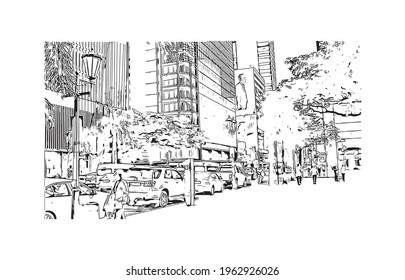 Building view with landmark of Durban is the 
city in South Africa. Hand drawn sketch illustration in vector.