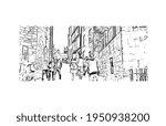 Building view with landmark of Durham is a city in North Carolina. Hand drawn sketch illustration in vector.