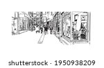 Building view with landmark of Durham is a city in North Carolina. Hand drawn sketch illustration in vector.