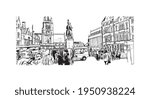 Building view with landmark of Durham is a city in North Carolina. Hand drawn sketch illustration in vector.