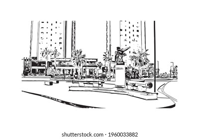 Building view with landmark of Durres is the 
city in Albania. Hand drawn sketch illustration in vector.