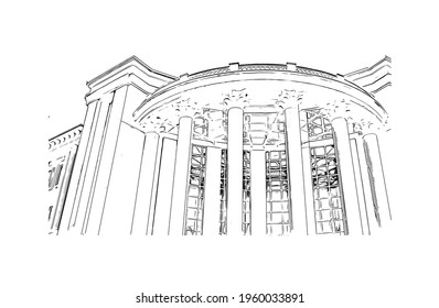 Building view with landmark of Durres is the 
city in Albania. Hand drawn sketch illustration in vector.