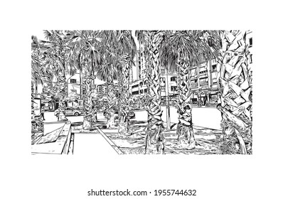 Building view with landmark of Durres is a port city in western Albania. Hand drawn sketch illustration in vector.
