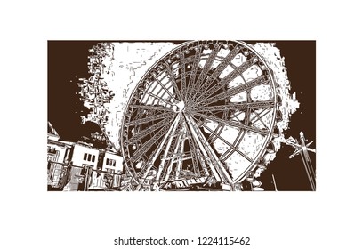 Building view with landmark of Dusseldorf is a city in western Germany known for its fashion industry and art scene. Hand drawn sketch illustration in vector.