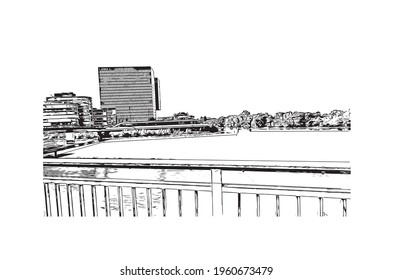 Building view with landmark of Dusseldorf is the 
city in Germany. Hand drawn sketch illustration in vector.