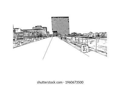 Building view with landmark of Dusseldorf is the 
city in Germany. Hand drawn sketch illustration in vector.