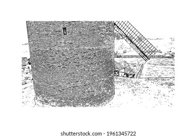 Building view with landmark of . Ede is the 
municipality in the Netherlands. Hand drawn sketch illustration in vector.