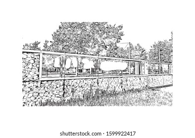 Building view with landmark of Eindhoven is a city in the province of North Brabant in the south Netherlands. Hand drawn sketch illustration in vector.