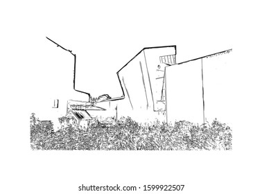 Building view with landmark of Eindhoven is a city in the province of North Brabant in the south Netherlands. Hand drawn sketch illustration in vector.