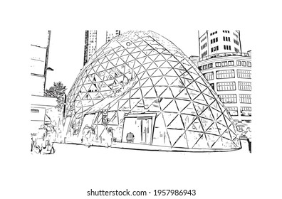 Building view with landmark of Eindhoven is the 
city in the Netherlands. Hand drawn sketch illustration in vector.