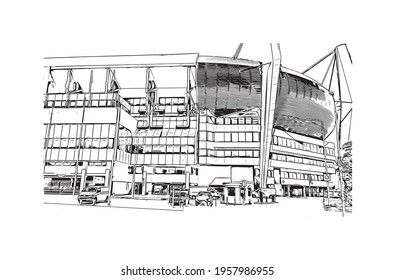Building view with landmark of Eindhoven is the 
city in the Netherlands. Hand drawn sketch illustration in vector.