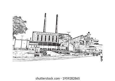 Building view with landmark of Eindhoven is the 
city in the Netherlands. Hand drawn sketch illustration in vector.