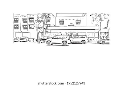 Building view with landmark of El Aaiun is the largest city of  Western Sahara. Hand drawn sketch illustration in vector.